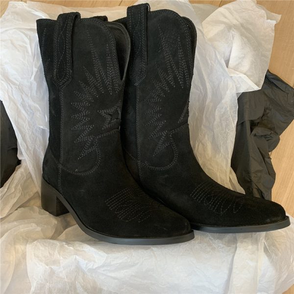 Women's Martin Boots Western Cowboys Minimalist style Fashionable Breathable Comfortable Triple Black Free shipping