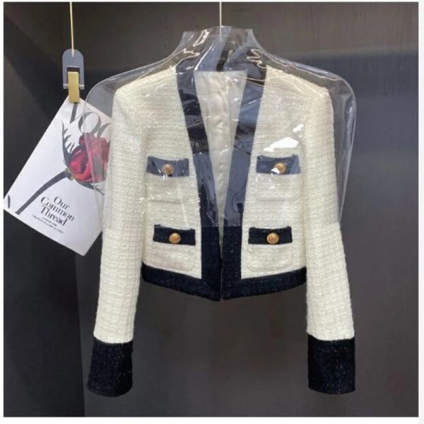 Autumn Small Fragrance Tweed Jacket Female Blazer Coat Long Sleeve Button Short Coat Autumn Casual Women Office Outwear 240708