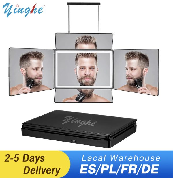 5 Way Mirror Barber Mirror for Self Hair Cutting 360° Mirror for Men Shaving Led Makeup Mirror with Height Adjust 240708