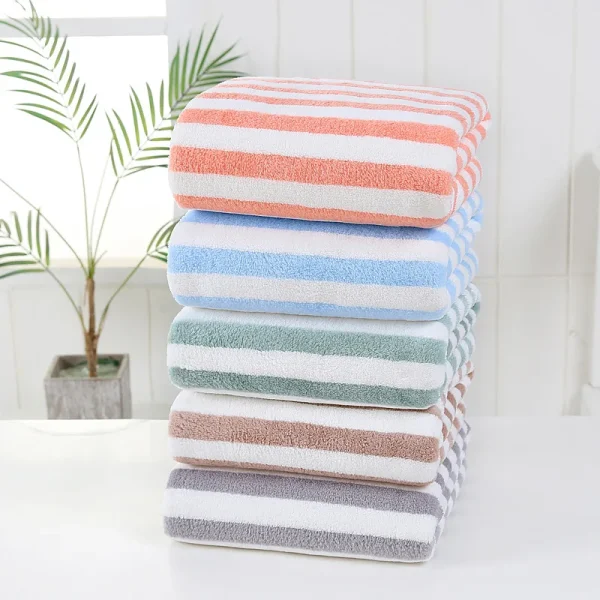 35x75cm Bath Towel Coral Fleece Microfiber Striped Adult Household Textiles Bathroom Soft Woman Sauna Spa Absorbent Towel