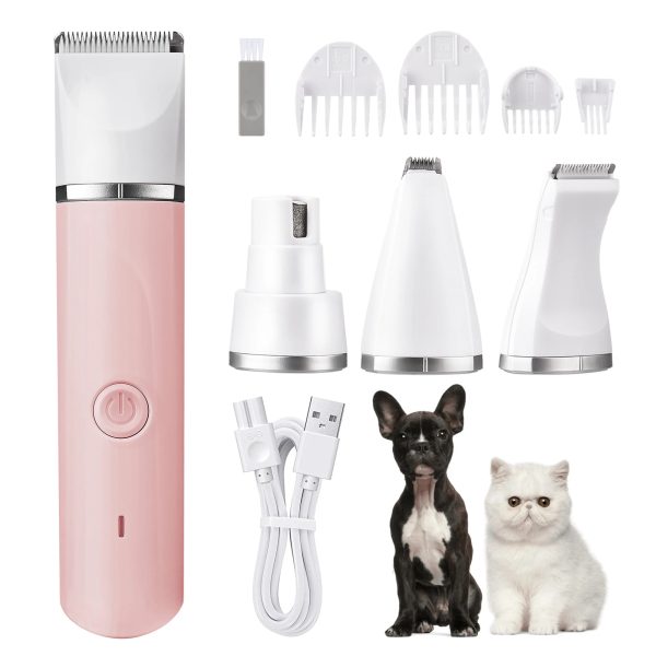 4-in-1 Electric Dog Clippers Pet Grooming Tools Cordless Dog Shaver Trimmers Low Noise Cats Hair Trimming Nail Grinding