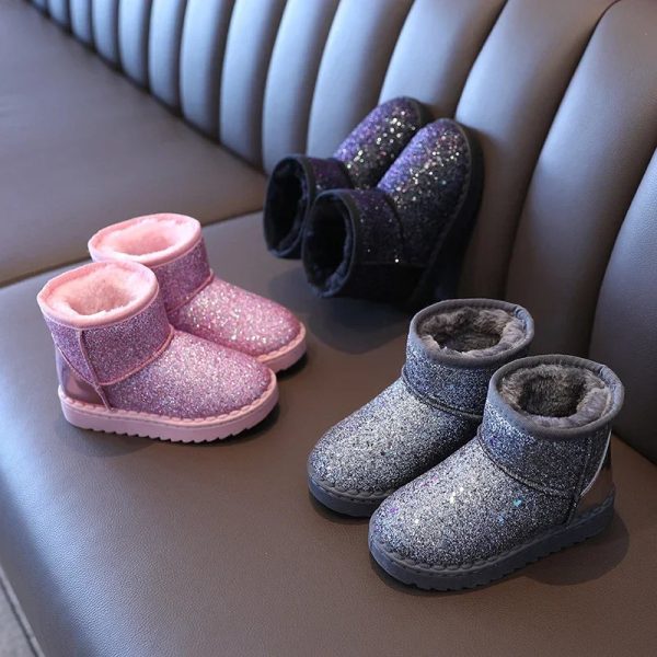 Arrival Bling Winter Shoes for Girls Plush Toddler Boy Boots Kids Keeping Warm Baby Snow Boots Children Shoes A11101 240711