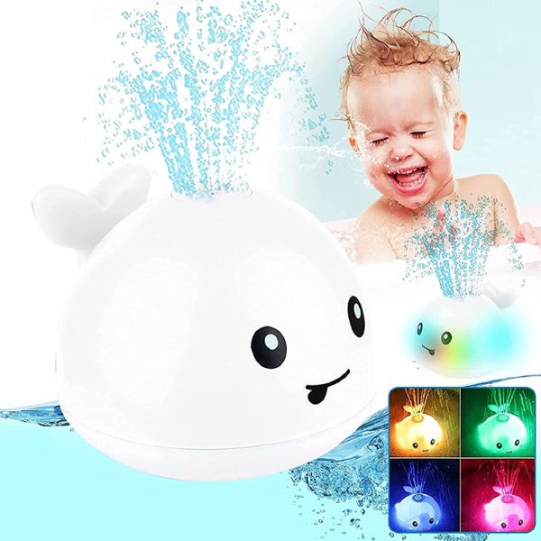 Baby Bath Toys Pool with LED Light Whale Spray Water Sprinkler Bathtub Bathroom Shower Swimming Toy for Toddlers Kids Gifts