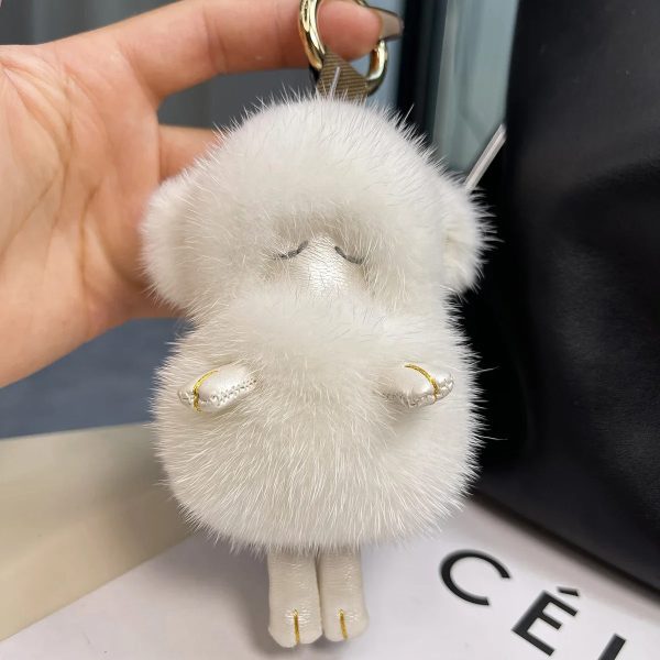 Trendy Real Mink Fur Keychain Women Cute Sleeping Sheep Pendant Metal Car Keyring Bag Charms Ornament Jewelry Trinket Gifts 240717