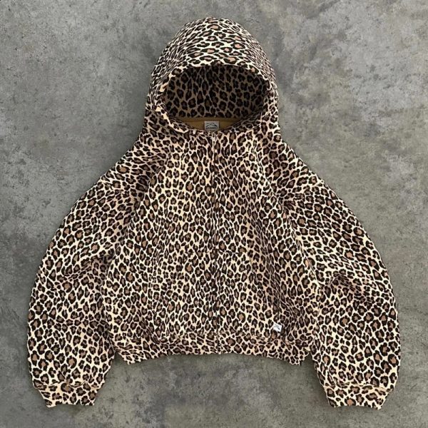 Y2K zip up Hoodie streetwear Leopard print Pattern Harajuku Oversized hoodie Fashion Men women Gothic Hip Hop Casual Sweatshirt 240715