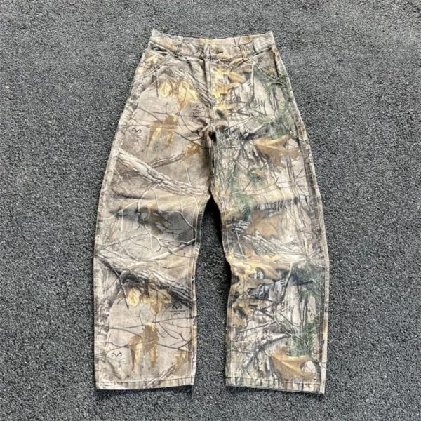 Y2k Jeans Harajuku Hip Hop Camouflage Retro Oversize Denim Pants Fashion Men Clothing Straight Leg Wide Leg Jeans Streetwear 240722