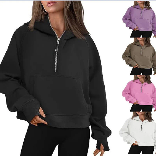 Women's Hoodies Half Zip Sweatshirts Cropped Fleece Womens Quarter Up Pullover Sweaters Fall Outfits 2024 Winter Clothes