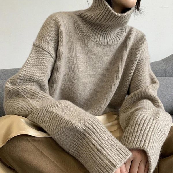 Women's Sweaters 2024 Autumn And Winter Thick Cashmere Sweater Women High Neck Pullover Warm Loose Knitted Base Jacket Tops