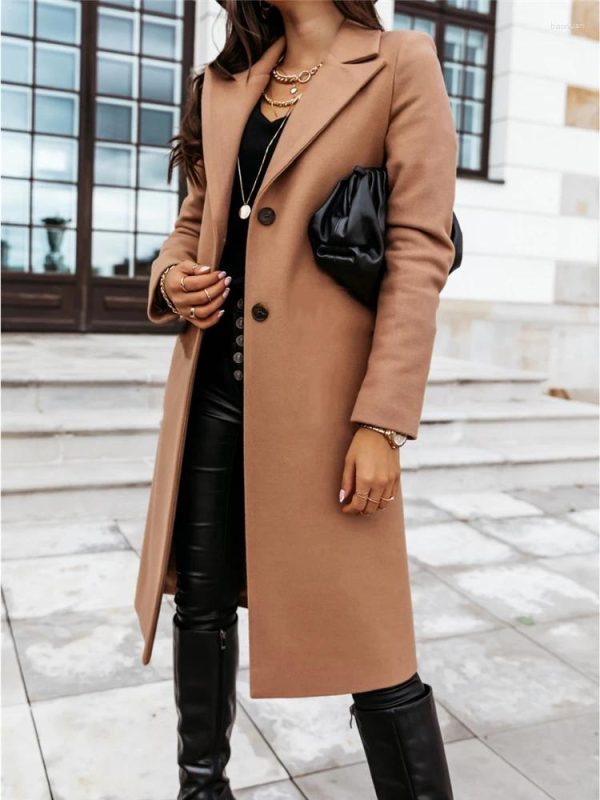 Women's Wool Midi Long Coats And Jackets Women Winter Blends Peacoat Warm Outerwear Single Breasted Solid Overcoat Casual Trench Coat