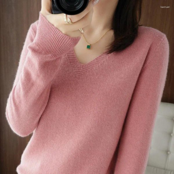 Women's Sweaters Fall Winter Women V-neck Fashion Loose Jumper Warm Sweater Bottoming Shirt Plush Cashmere Knitted Pullover Solid Long