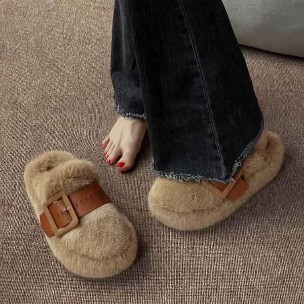 2024 New Thick Bottom Hairy Slippers for Women Wearing Half Slippers with Baotou Cotton Shoes for Women