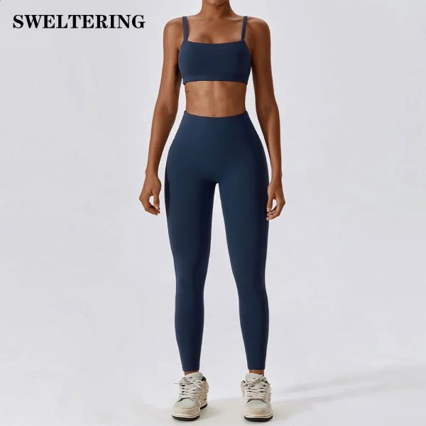 2PCS Yoga Set Nude Feeling Workout Sets Women Tracksuit Gym Push Up Fitness Running Sportwear Sport Bra Leggings Suit 240716