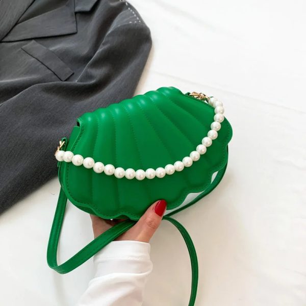 Bag Women Soft PU Leather Shoulder Cross Hand bag Sea Shell Pearl Chain Small Clutch Party Lady Armpit Aesthetic Fashion Bags 240727