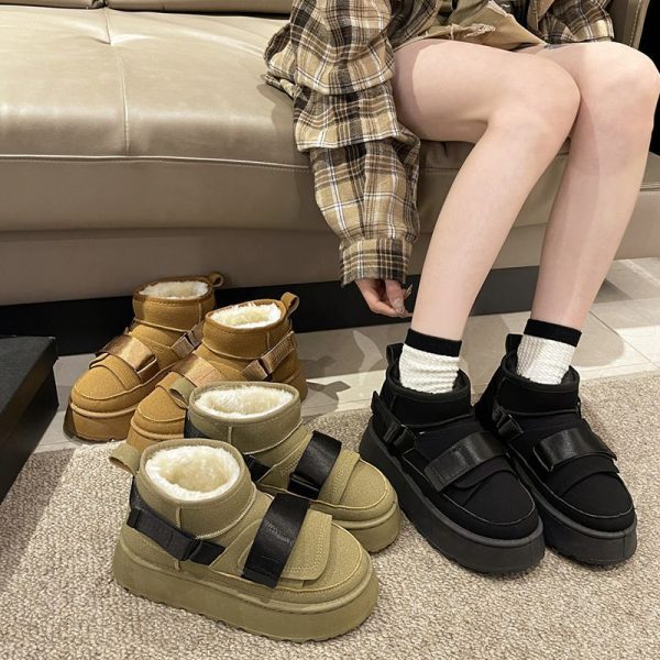 2024 free shipping new designer warm indoor home versatile boots women thick heels winter snow martin rain boots fur furry thick soled winter boots