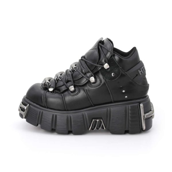 2023 NEW Punk Style Women Lace-Up Heel Height 6Cm Platform Shoes Gothic Ankle Rock Boots Metal Decor Woman Sneakers