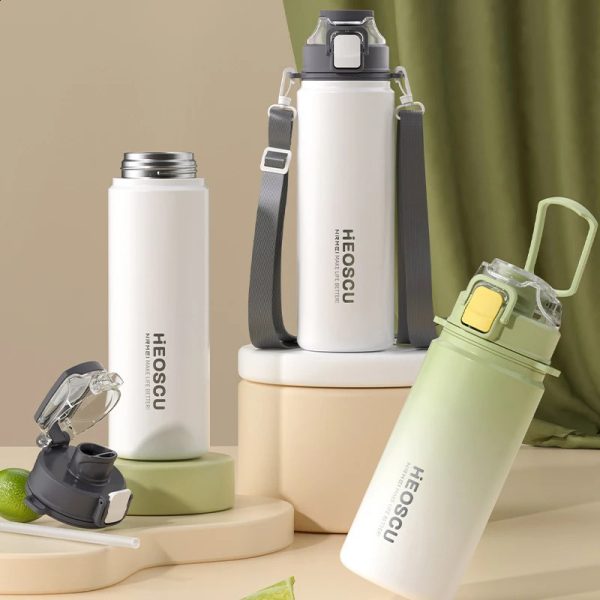 316 Stainless Steel Thermos Bottle Outdoor Portable Leakproof Water Bottles with Straw Lid Sport Vacuum Flask 600800ML 240729