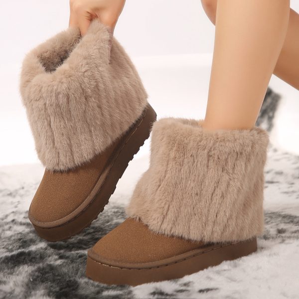 Women Boots Winter Booties Fluffy Snow Boot Short Platform Warm Shoes Fur Comfortable Chestnut Outdoor Shoes