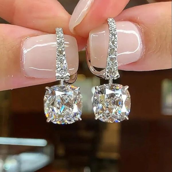 2024 Women's Fashion Dangle Earrings Elegant Luxury Jewelry 925 Sterling SIlver Cushion Shape 5A Cubic Zircon CZ Diamond Party Niche OL Women Drop Earring Gift