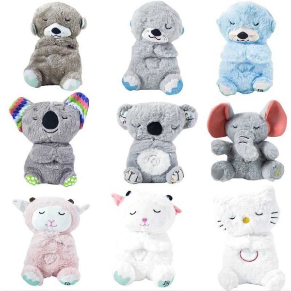 Baby Plush Doll Breathing Bear Newborn Soothing Sleep Playmate Otter Toy Kids Music Sleeping Companion Sound Light Doll Toy Gift Y240801