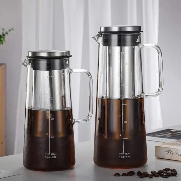 1000/1400ML glass cold brew coffee pot with filter 4-8 cups of water bottle for cting espresso household juice pot 240801