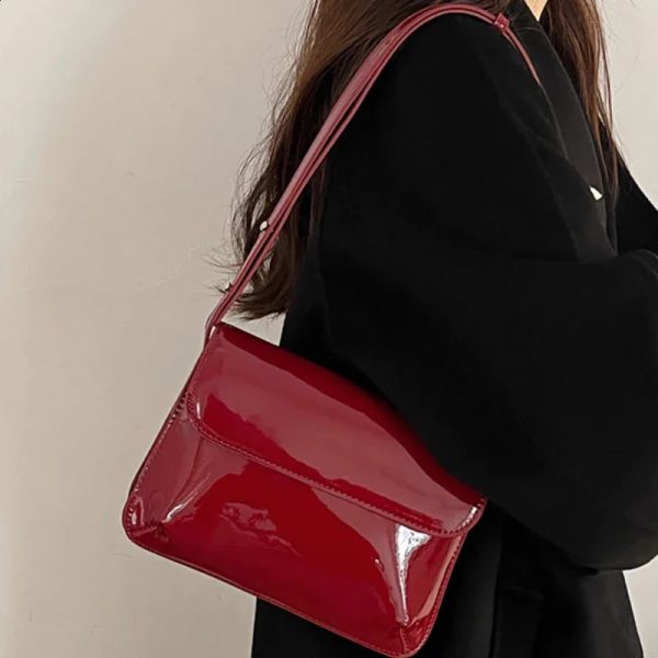 Vintage Bag Red Patent Leather Womens Shoulder Bag Fashion Ladies Small Square Purses and Handbags Simple Female Crossbody Bags 240801