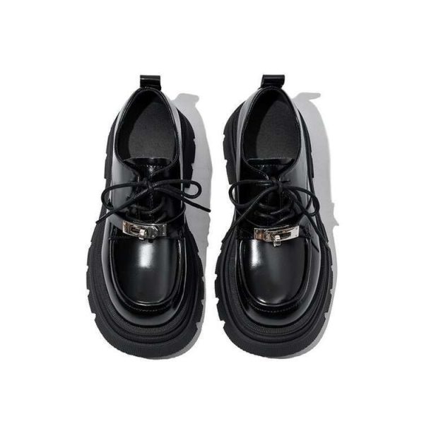 Thick-soled black small leather shoes French platform loafers women's shoes 23 new autumn Mary Jane single shoes size