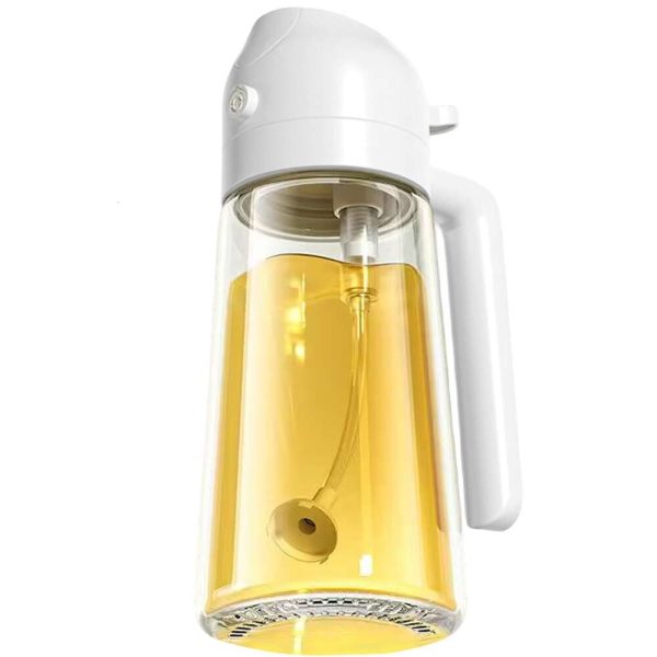 2 In 1 Dispenser and Sprayer, 2024 New Upgrade Glass Bottle Kitchen Cooking, 16Oz Olive Oil Sprayer for Air Fryer, Salad, Frying, BBQ (White)