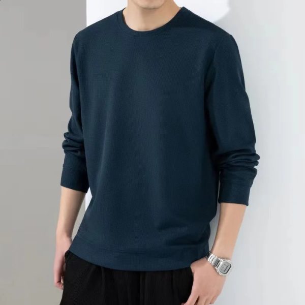 Autumn Winter Harajuku Waffle T Shirt Men Oversized Casual T-Shirts Long Sleeve Shirts Man O Neck Fashion Top Tees Male Clothes 240802