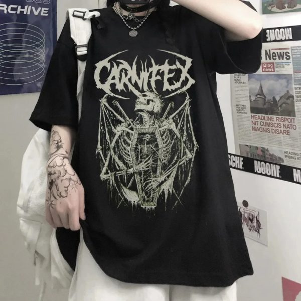 Black Demon Punk Gothic T Shirt Anime Print T-shirt Harajuku Y2K Top Cotton Tshirt Oversized Shirt Vintage Men Women Clothes 240805