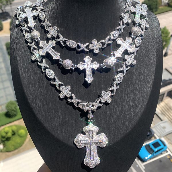 2024 Iced Out Bling Cz Necklace Chain for Women Ball Cross Choker Silver Color Micro Pave 5A Cubic Zirconia Hip Hop Cool Jewelry