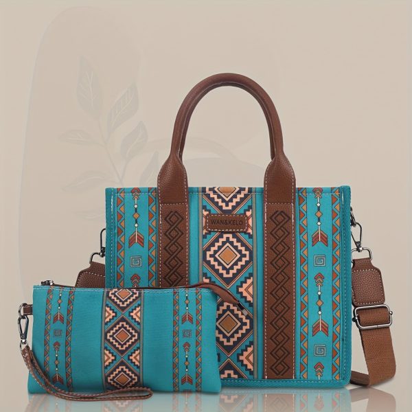 2pcs/set Vintage Top Handle Satchel, Bohemian Shoulder Bag Women's Retro Handbag & Purse