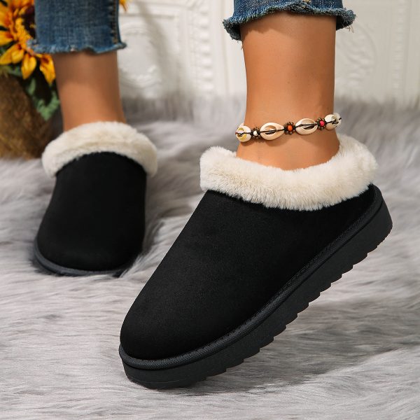 2024 Fashion Hairy Mouth Snow Boots Womens Winter New Style Thick Bottom Short Tube One Step Lazy Large Cotton Shoes