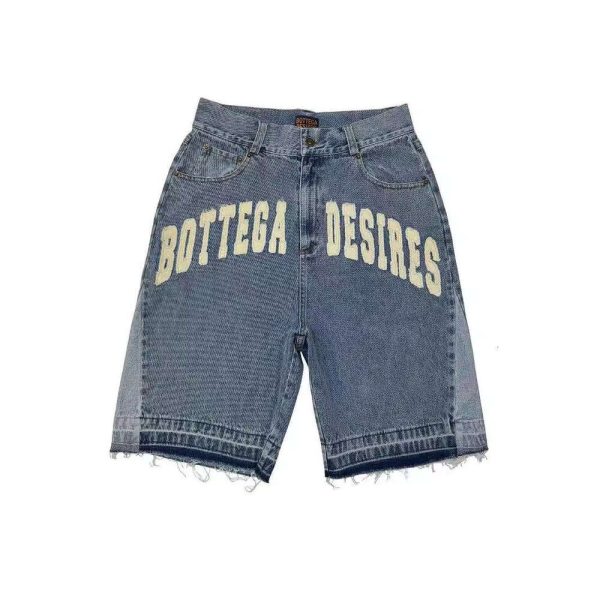 2024 New Trendy and Fashionable Men's Explosive Street Loose Capris Fashion Brand Letter Denim Shorts