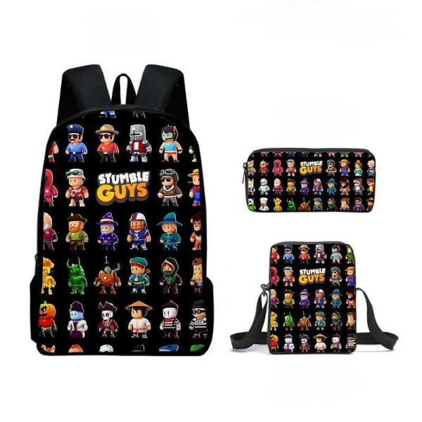 Anime kawaii Cartoon Stumble Guys Crash Party School Bag Kids Backpack Pencil Bag Kawaii Cartoon School Bag Mochila Y240809