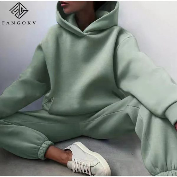 Autumn Winter Women Sweat Suits Crop Top Oversize Hoodies Set 240810