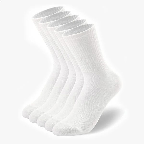 5 Pairs Men Crew Socks Black And White Middle Tube Streetwear Soft Breathable Cotton Casual 240812