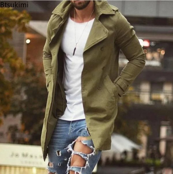 2024 Mens Lapel Trench Coat Autumn Winter Warm Overcoat Men Fashion Casual Long Sleeve Jacket Slim Button Coats for 240812