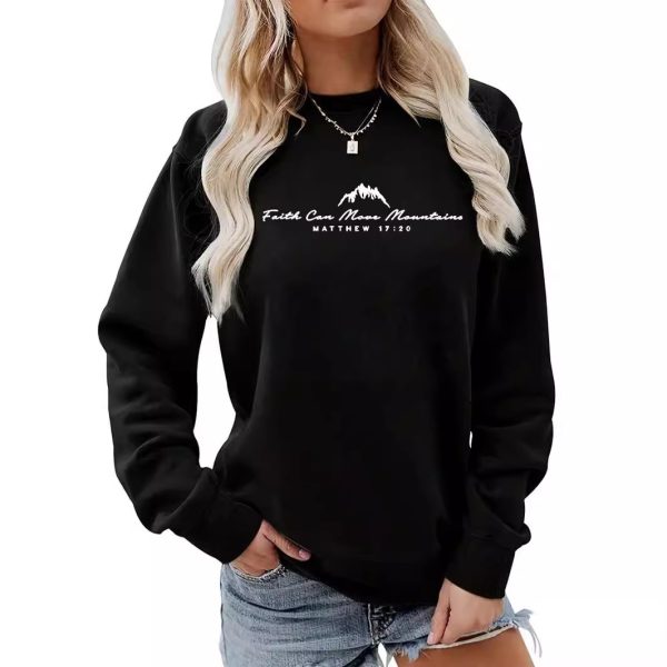 Autumn and winter women's back pocket collar plus veet round neck Faith Can Move Mountains printed sweatshirt