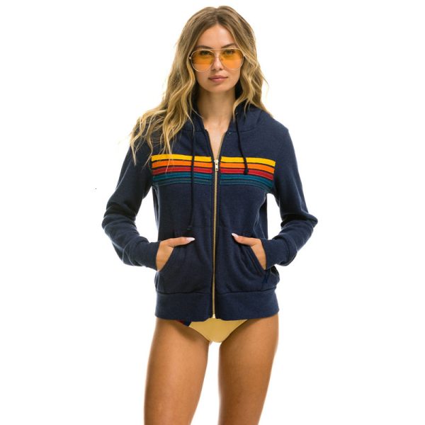 Women's contrasting zipper jacket, women's casual style hooded sweatshirt, new long sleeved cardigan jacket