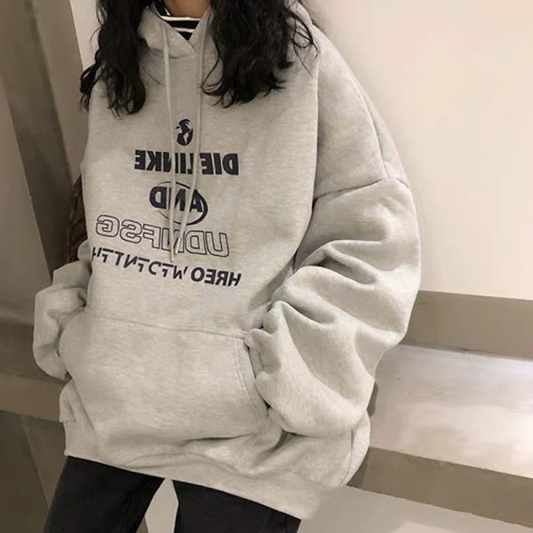 2024 new autumn and winter plus plush thick hoodie women's trendy ins hooded loose letter lazy style outer set