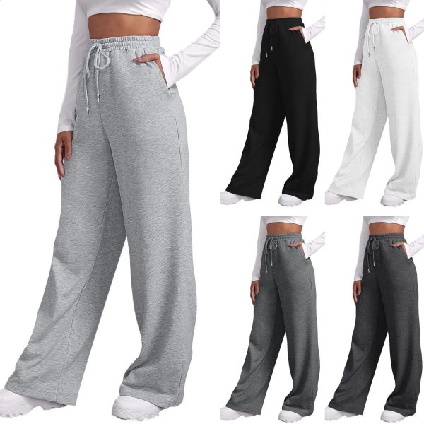 Wide Leg Pants For Women Fleece Lined Sweatpants Straight Pants Bottom All-Math Plain Fitness Joggers Pants Travel Basic 240813