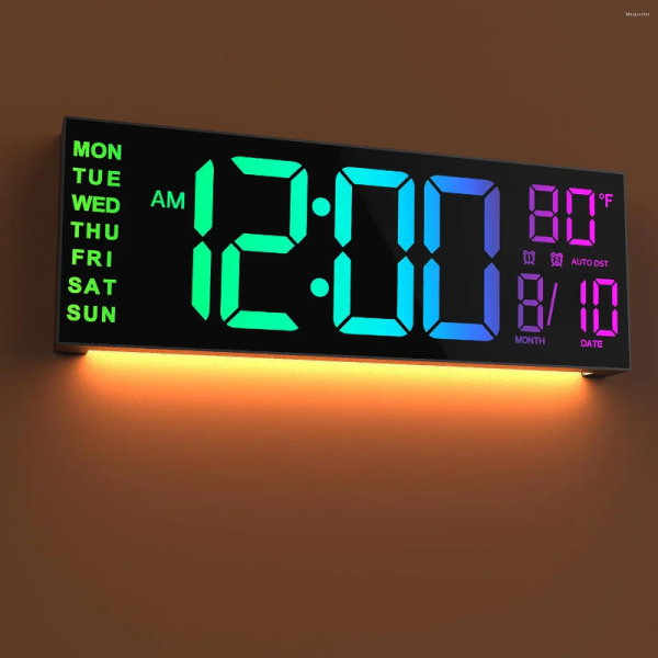 Wall Clocks 16inch/39cm Large Digital Clock With Remote Control Dual Alarm Big LED Screen Dispaly 8 RGB Colors Electronic Auto DST