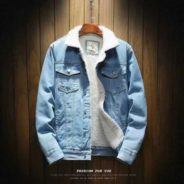 Winter vintage wool lined denim jacket for mens fashion cotton lined jacket for casual scenes Other materialsW240711