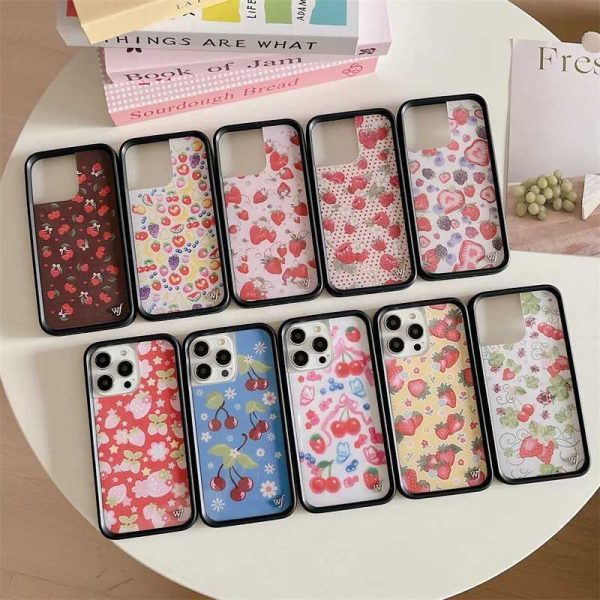 Wildflower 3D Ins Strawberry cherry Phone Case for iPhone 15 14 13 Pro Max 13pro 14pro 15pro WF Cute Cartoon Cover FundaM240816