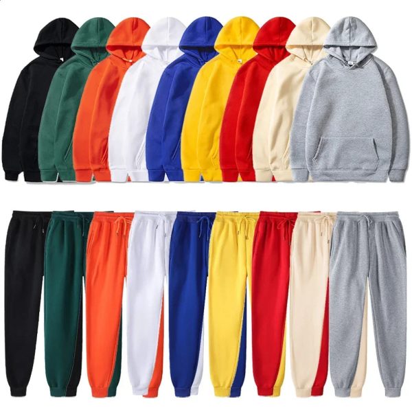 Basic Fleece Hoodies And Sweat Pants Set Men Jogger Set Wholesale Track Suit Sportswear Tracksuits Unisex Ensemble Jogging Homme 240816