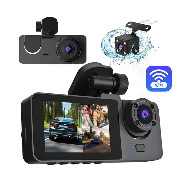 1080P HD Car DVR 3 Channel Dash Cam Front and Rear Inside Auto Camera Video Recorder 170° Wide Angle IR Night Vision Loop Recording Motion Detection 24H Parking Mode