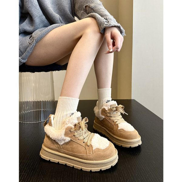 Women's Winter Casual Thick Soled Anti Slip Low Top Cotton Boots With Added Fleece