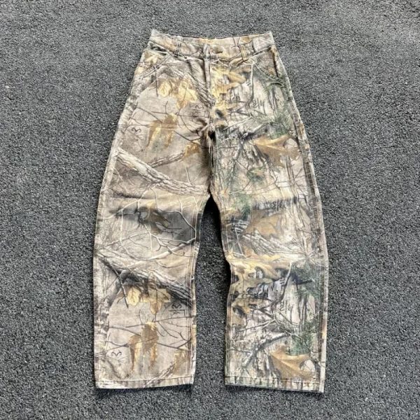 Y2k jeans Harajuku hip-hop camouflage retro oversized denim pants fashionable mens straight leg wide leg jeans streetwear 240819