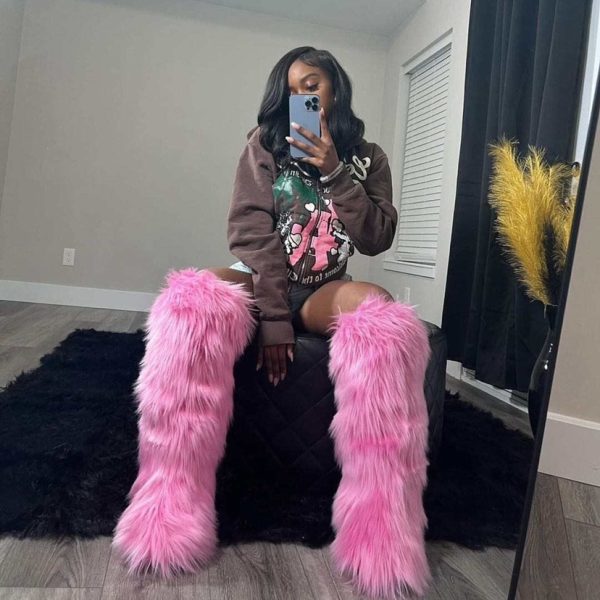 Winter Women Snow Faux Fur Long Warm Plush Platform Knee-High Boot Outdoor Furry Cute Over-The-Knee Boots Girls Y2k