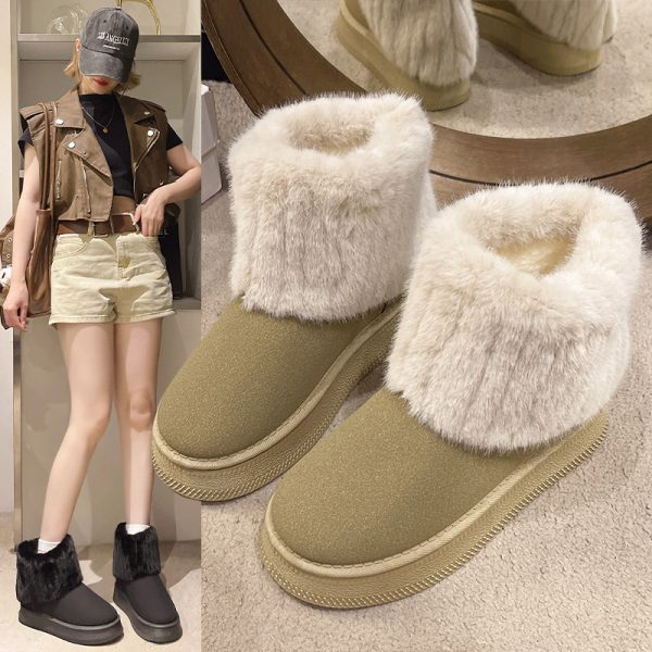 2024 New Popular Winter Thick Bottom Round Head Hairy Pants Boots Fashion Versatile Womens Cotton Shoes Snow Boots Women